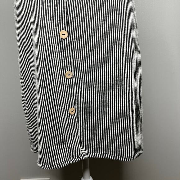NWT Women's Sz Med Black White Striped Keyhole Tie Chest Button Front Dress Mini - Picture 4 of 7